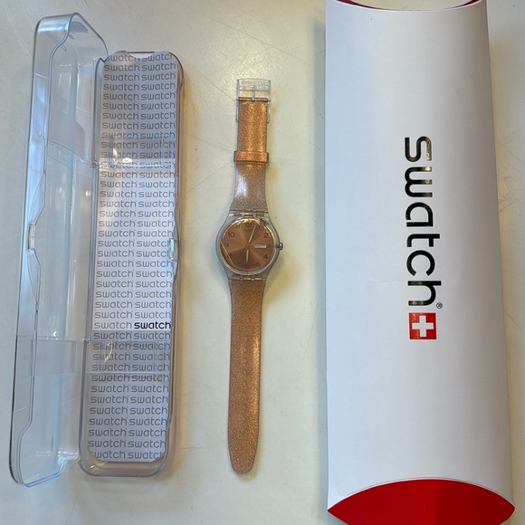 Rose gold glitter band swatch watch never worn - Picture 3 of 3